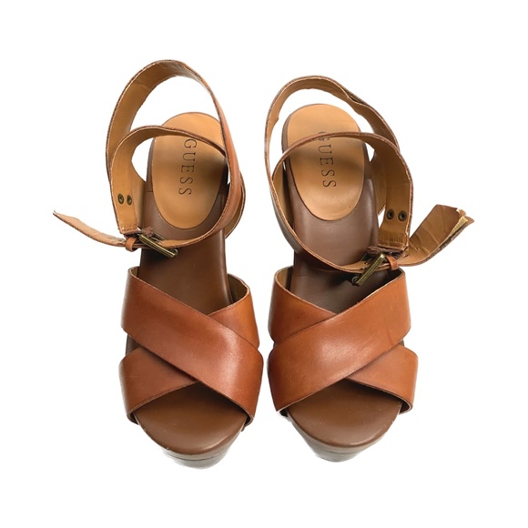 Guess Brown Leather Heeled Sandals - Picture 3 of 8